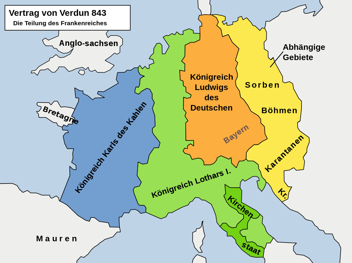 Das Frankenreich nach der Aufteilung durch den Vertrag von Verdun